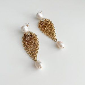 J. Crew Chain Mesh and Freshwater Pearl Earrings